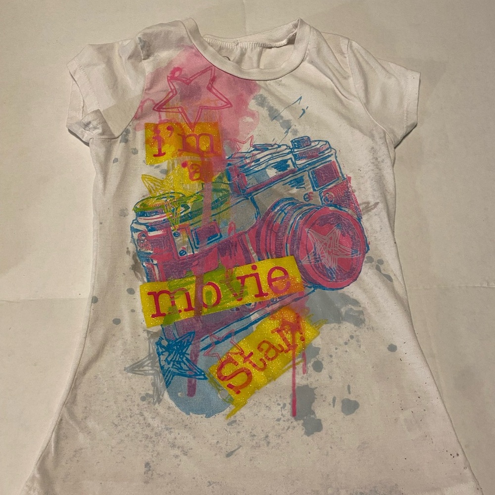 White and Pink Short Sleeve Tees with Artistic Paint Splatter